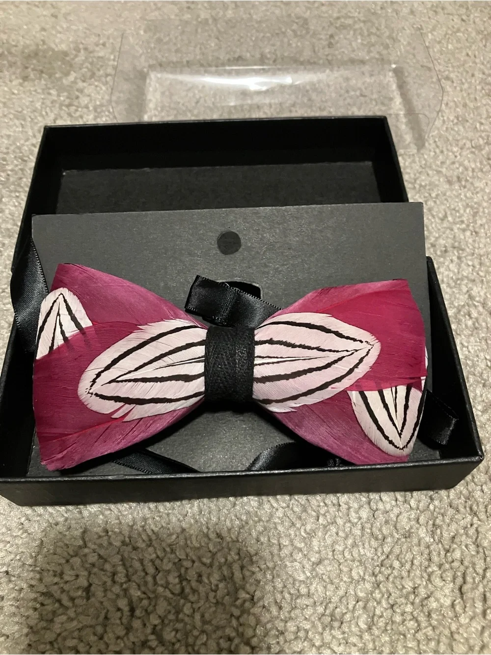 Pink Feather Bow Tie with Black Center